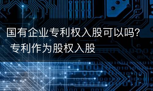 国有企业专利权入股可以吗？ 专利作为股权入股