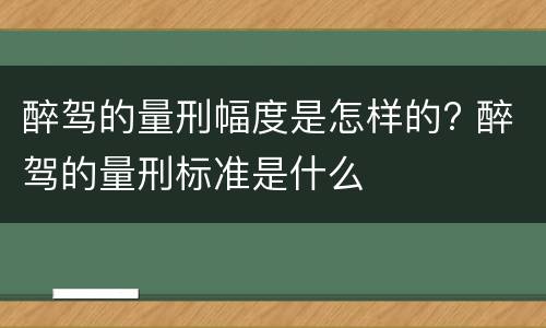 醉驾的量刑幅度是怎样的? 醉驾的量刑标准是什么