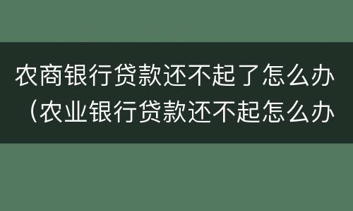农商银行贷款还不起了怎么办（农业银行贷款还不起怎么办）