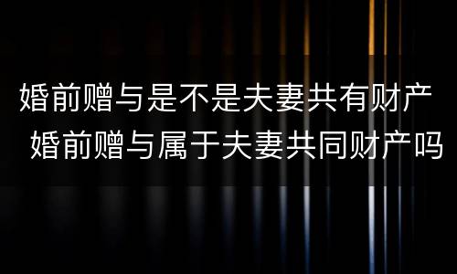 婚前赠与是不是夫妻共有财产 婚前赠与属于夫妻共同财产吗