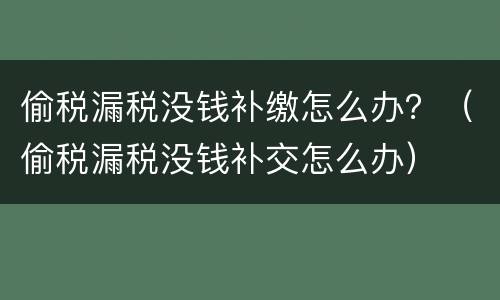偷税漏税没钱补缴怎么办？（偷税漏税没钱补交怎么办）