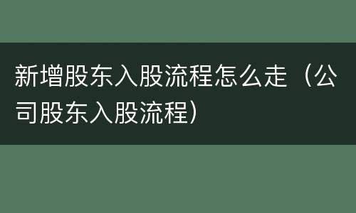 新增股东入股流程怎么走（公司股东入股流程）