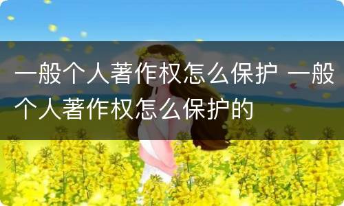 一般个人著作权怎么保护 一般个人著作权怎么保护的