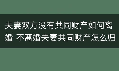 夫妻双方没有共同财产如何离婚 不离婚夫妻共同财产怎么归一方所有