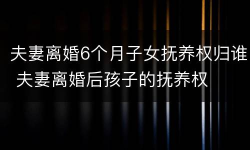 夫妻离婚6个月子女抚养权归谁 夫妻离婚后孩子的抚养权