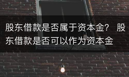股东借款是否属于资本金？ 股东借款是否可以作为资本金