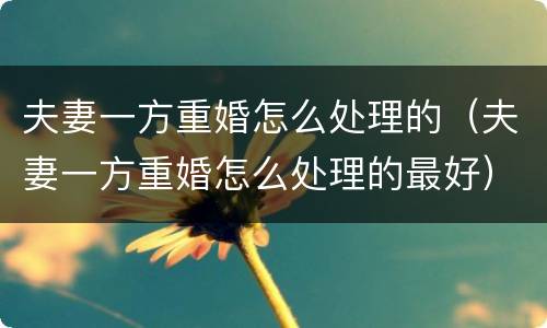 夫妻一方重婚怎么处理的（夫妻一方重婚怎么处理的最好）