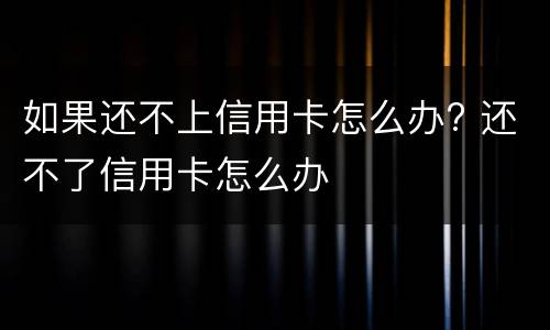 如果还不上信用卡怎么办? 还不了信用卡怎么办
