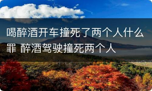 喝醉酒开车撞死了两个人什么罪 醉酒驾驶撞死两个人