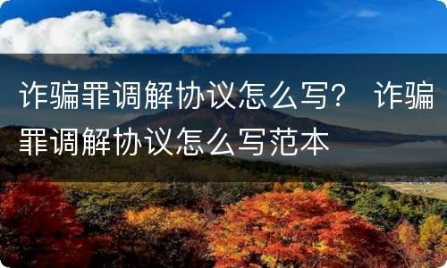 诈骗罪调解协议怎么写？ 诈骗罪调解协议怎么写范本