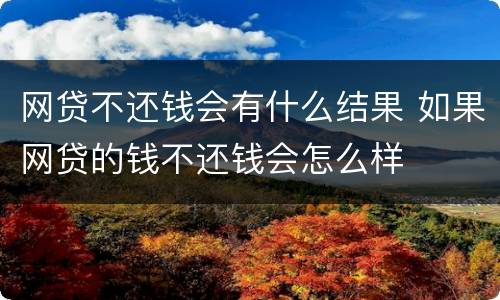网贷不还钱会有什么结果 如果网贷的钱不还钱会怎么样