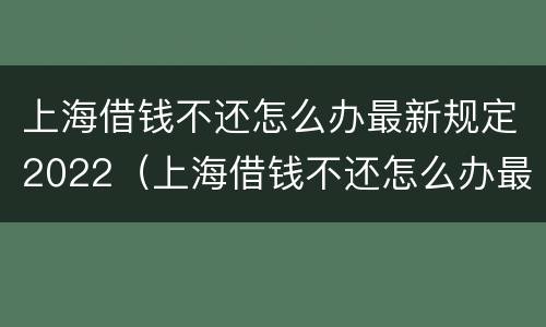 上海借钱不还怎么办最新规定2022（上海借钱不还怎么办最新规定2022年）