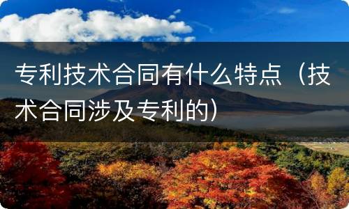 专利技术合同有什么特点（技术合同涉及专利的）