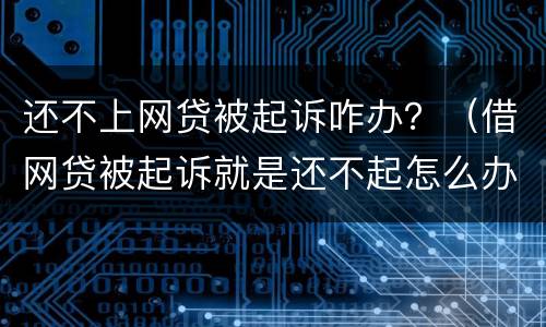 还不上网贷被起诉咋办？（借网贷被起诉就是还不起怎么办）