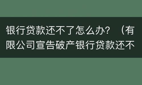 银行贷款还不了怎么办？（有限公司宣告破产银行贷款还不了怎么办）