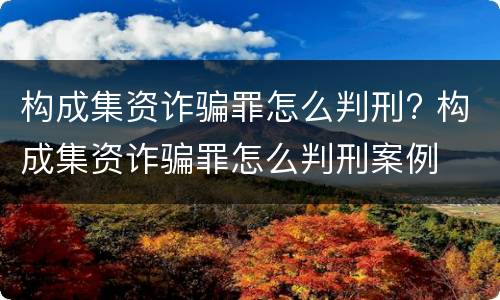 构成集资诈骗罪怎么判刑? 构成集资诈骗罪怎么判刑案例