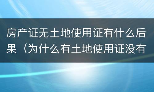 房产证无土地使用证有什么后果（为什么有土地使用证没有房产证）