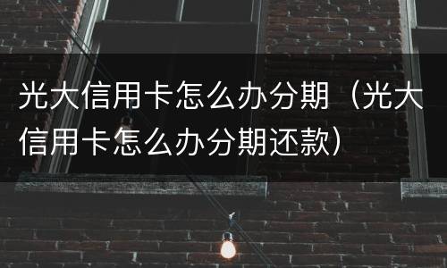 光大信用卡怎么办分期（光大信用卡怎么办分期还款）