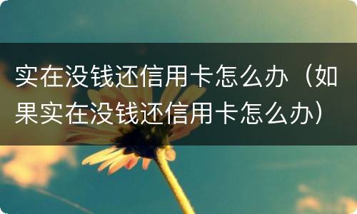 实在没钱还信用卡怎么办（如果实在没钱还信用卡怎么办）