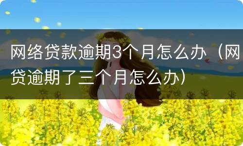 网络贷款逾期3个月怎么办（网贷逾期了三个月怎么办）