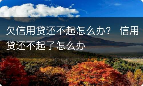 欠信用贷还不起怎么办？ 信用贷还不起了怎么办