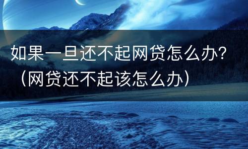 如果一旦还不起网贷怎么办？（网贷还不起该怎么办）