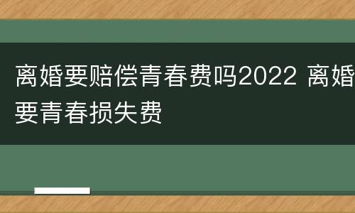 离婚要赔偿青春费吗2022 离婚要青春损失费