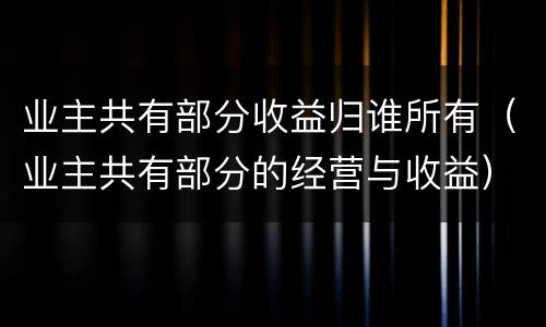 业主共有部分收益归谁所有（业主共有部分的经营与收益）