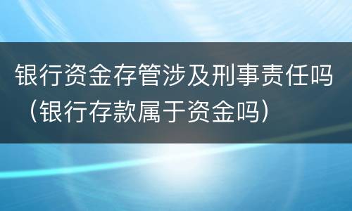 银行资金存管涉及刑事责任吗（银行存款属于资金吗）