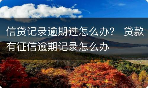 信贷记录逾期过怎么办？ 贷款有征信逾期记录怎么办
