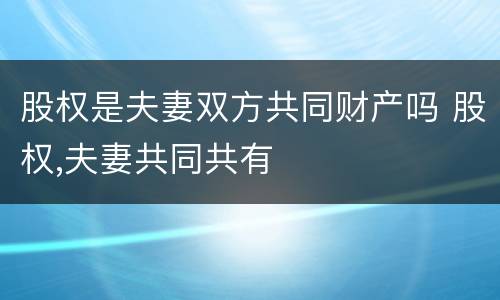股权是夫妻双方共同财产吗 股权,夫妻共同共有