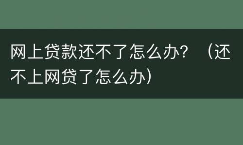网上贷款还不了怎么办？（还不上网贷了怎么办）