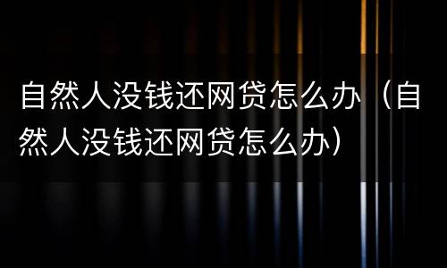 自然人没钱还网贷怎么办（自然人没钱还网贷怎么办）