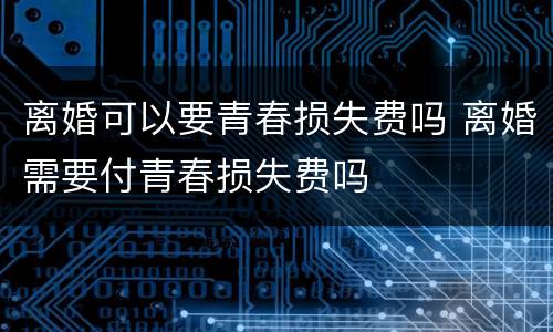 离婚可以要青春损失费吗 离婚需要付青春损失费吗