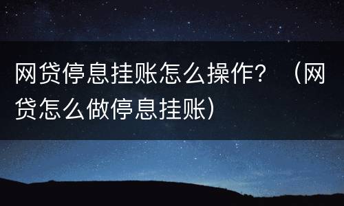 网贷停息挂账怎么操作？（网贷怎么做停息挂账）