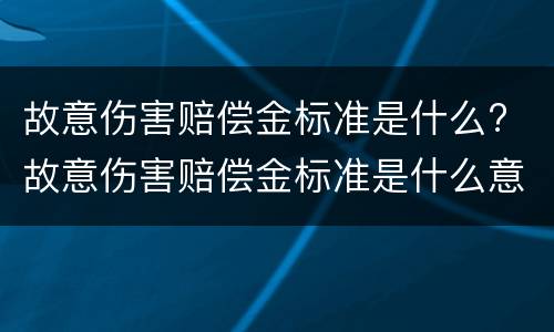 故意伤害赔偿金标准是什么? 故意伤害赔偿金标准是什么意思