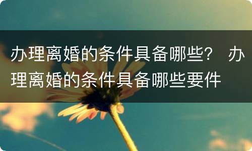 办理离婚的条件具备哪些？ 办理离婚的条件具备哪些要件