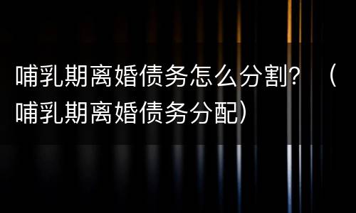 哺乳期离婚债务怎么分割？（哺乳期离婚债务分配）
