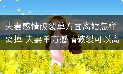 夫妻感情破裂单方面离婚怎样离掉 夫妻单方感情破裂可以离婚吗?