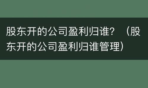 股东开的公司盈利归谁？（股东开的公司盈利归谁管理）