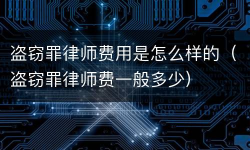 盗窃罪律师费用是怎么样的（盗窃罪律师费一般多少）