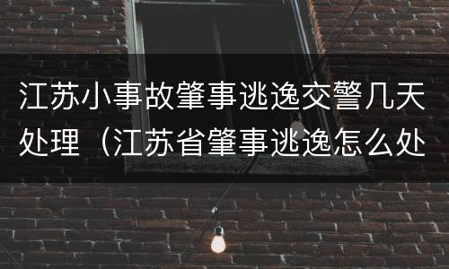 江苏小事故肇事逃逸交警几天处理（江苏省肇事逃逸怎么处罚）