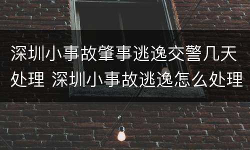 深圳小事故肇事逃逸交警几天处理 深圳小事故逃逸怎么处理