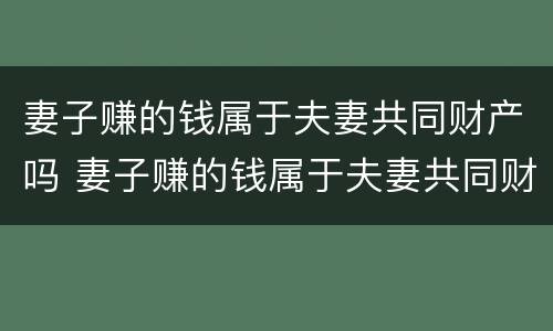 妻子赚的钱属于夫妻共同财产吗 妻子赚的钱属于夫妻共同财产吗知乎