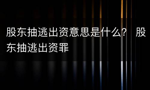 股东抽逃出资意思是什么？ 股东抽逃出资罪
