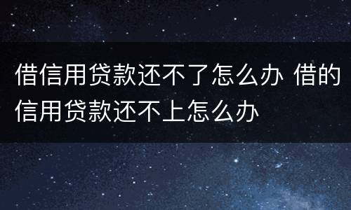 借信用贷款还不了怎么办 借的信用贷款还不上怎么办