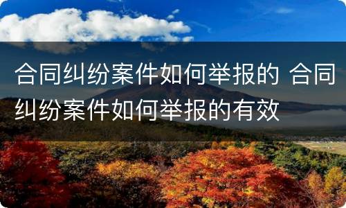 合同纠纷案件如何举报的 合同纠纷案件如何举报的有效