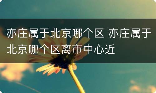 亦庄属于北京哪个区 亦庄属于北京哪个区离市中心近