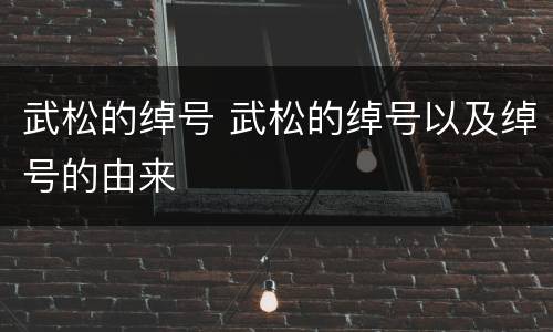 武松的绰号 武松的绰号以及绰号的由来