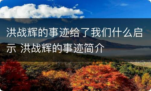 洪战辉的事迹给了我们什么启示 洪战辉的事迹简介